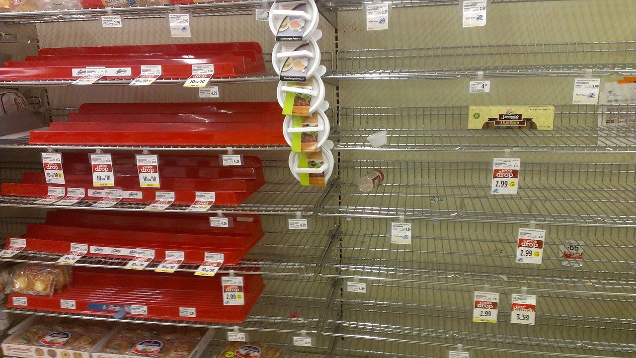 empty shelves in supermarket
